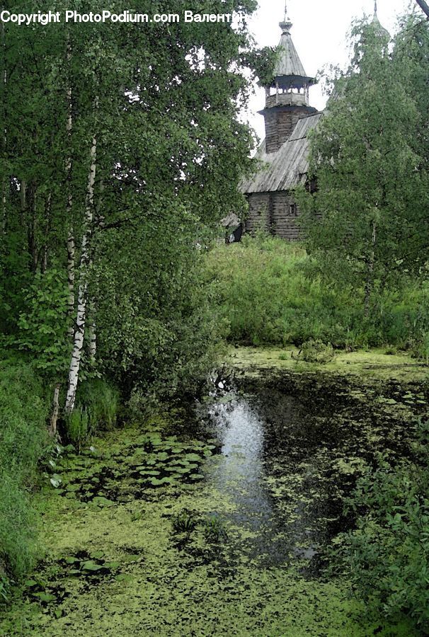 Outdoors, Pond, Water, Architecture, Church, Worship, Spire