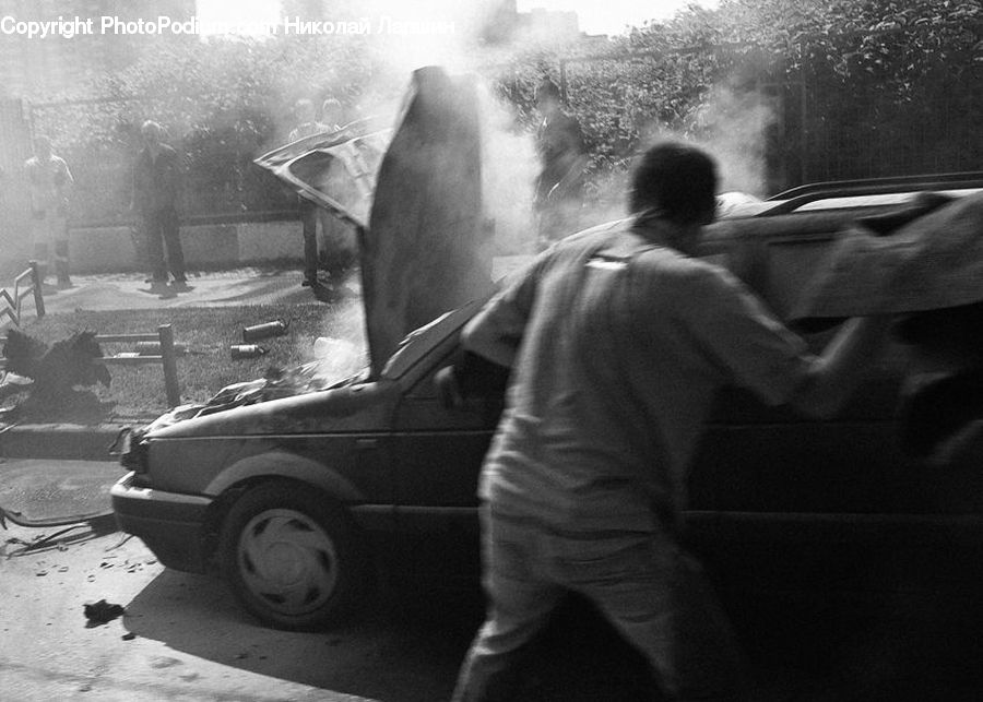 People, Person, Human, Smoke, Automobile, Car, Vehicle