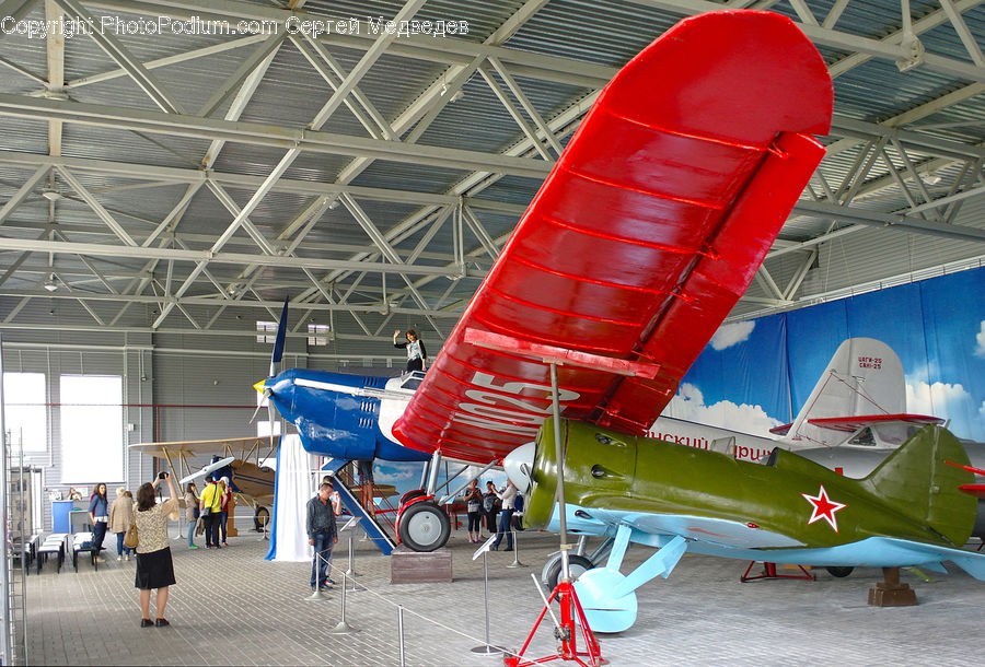 Aircraft, Airplane, Biplane, Hangar, Bicycle, Bike, Vehicle