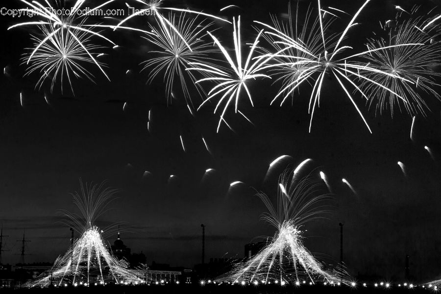 Fireworks, Night, Outdoors, Fountain, Water, Lighting