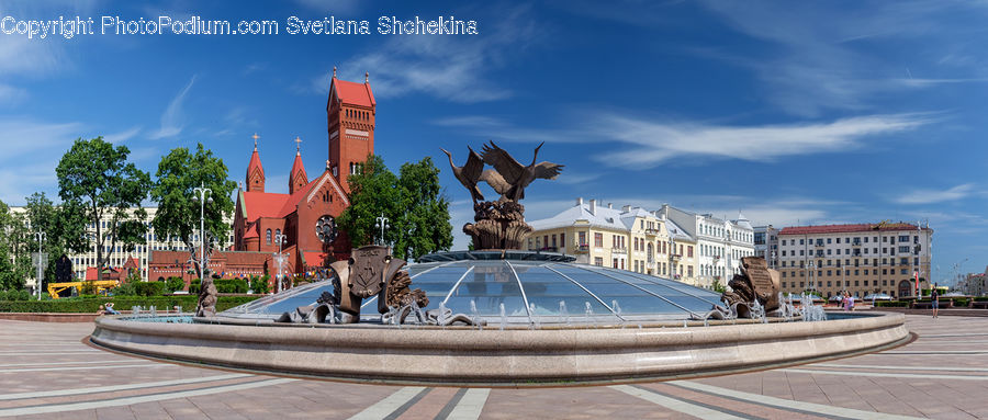 Architecture, Church, Worship, Fountain, Water, Downtown, Plaza