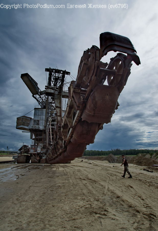 Mining, Factory, Bulldozer, Tractor, Vehicle, Art, Gargoyle