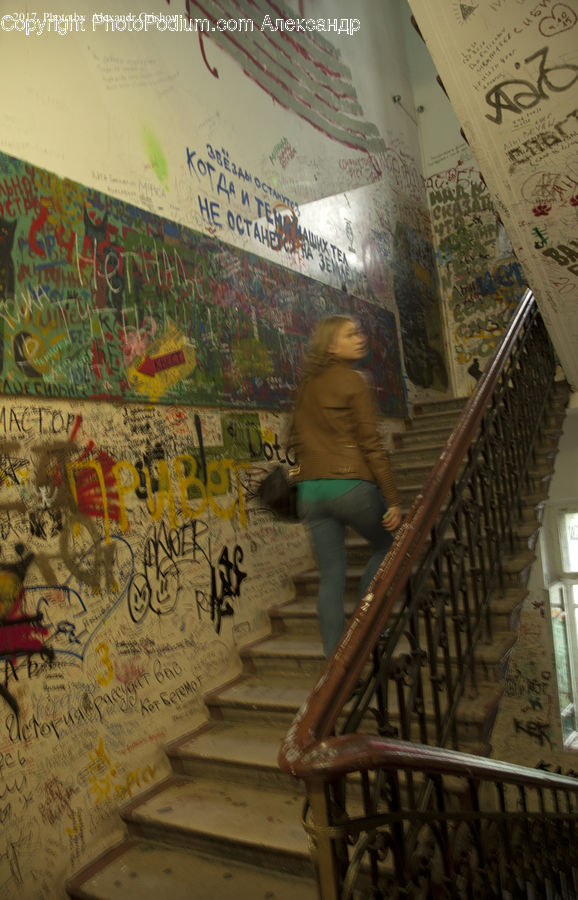 People, Person, Human, Banister, Handrail, Staircase, Art