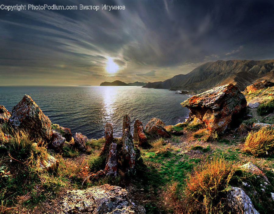 Coast, Outdoors, Sea, Water, Moss, Plant, Rock