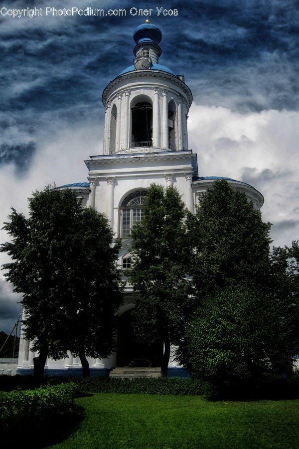 Architecture, Bell Tower, Clock Tower, Tower, Bush, Plant, Vegetation