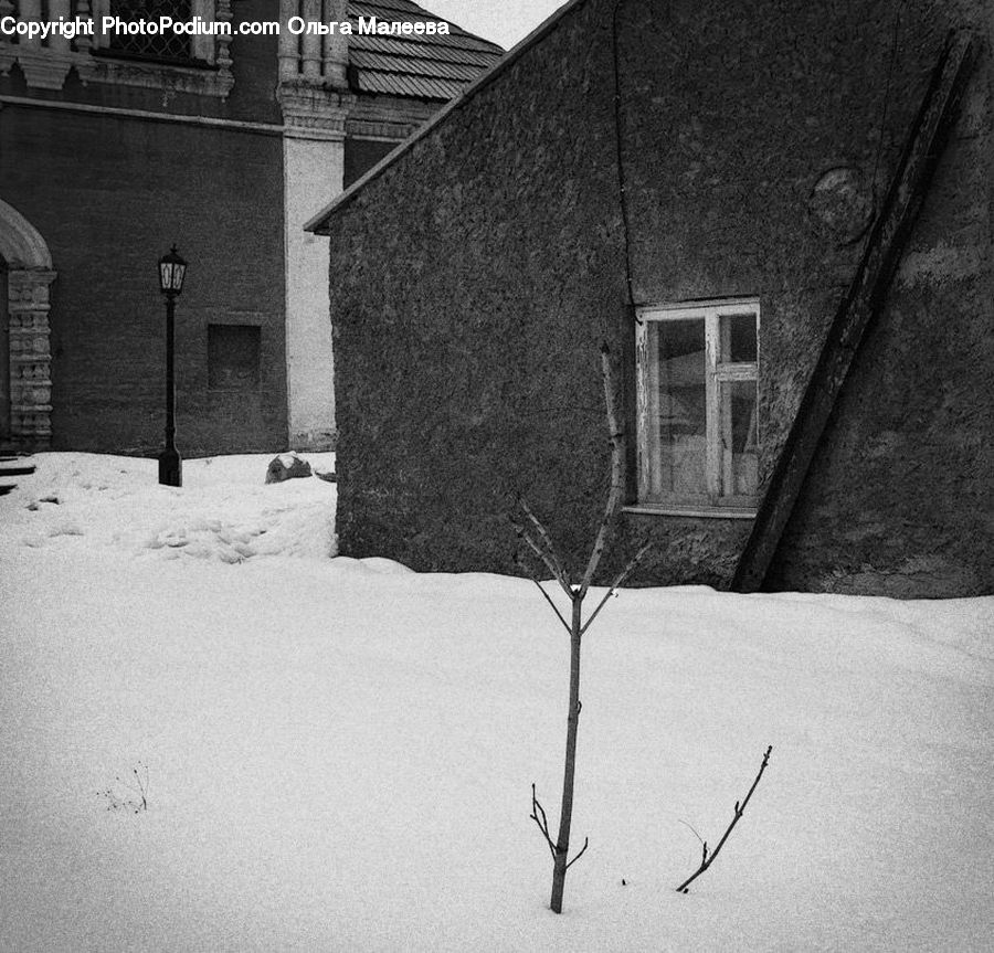 Lamp Post, Pole, Ice, Outdoors, Snow, Alley, Alleyway