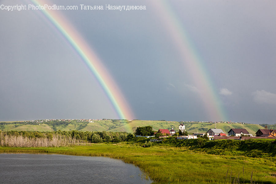 Outdoors, Rainbow, Sky, Countryside, Farm, Field, Grass