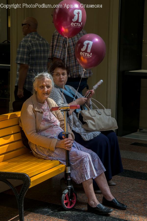 People, Person, Human, Ball, Balloon, Bench, Chair