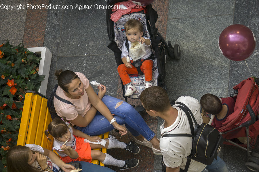 People, Person, Human, Stroller, Backpack, Bag, Plant