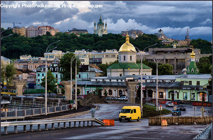 Car, Van, Architecture, Downtown, Plaza, Town Square, City
