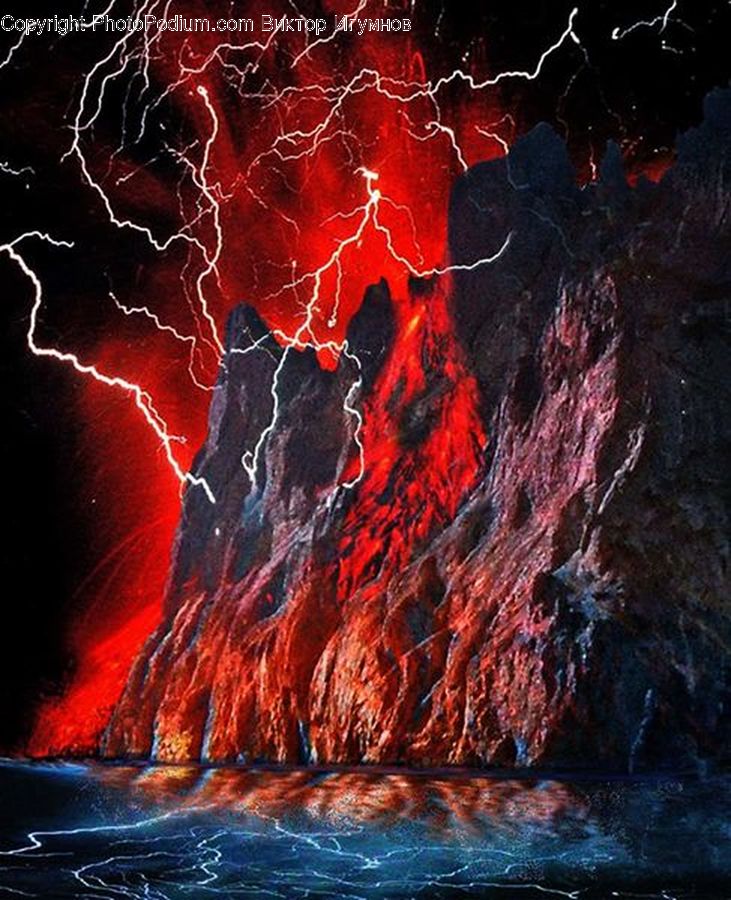 Eruption, Lava, Outdoors, Mountain, Volcano, Astronomy, Ocean