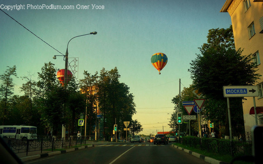 Train, Vehicle, Hot Air Balloon, Road, Building, Hotel, Inn