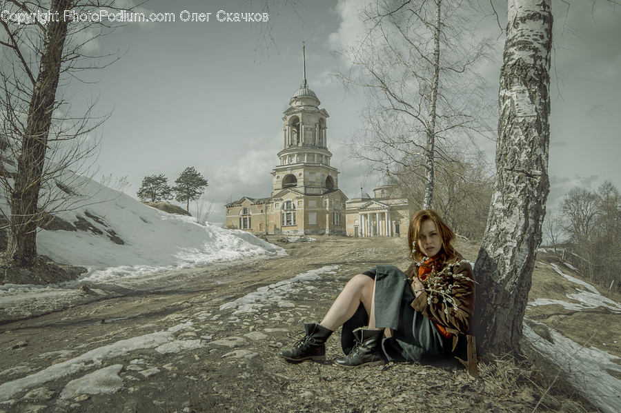 Sitting, Ice, Outdoors, Snow, Female
