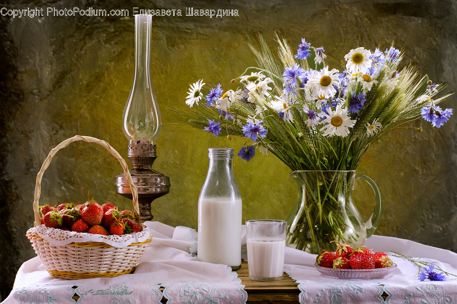 Fruit, Strawberry, Glass, Goblet, Plant