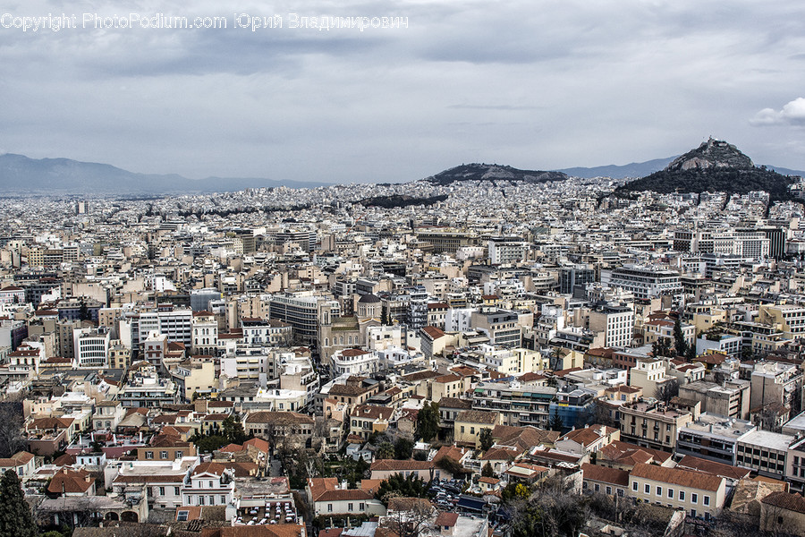 Aerial View, City, Downtown, Building, Town