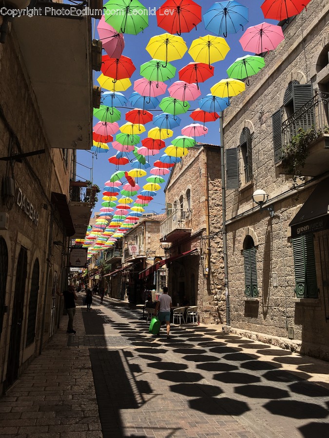 Umbrella, Road, Street, Town, Asphalt