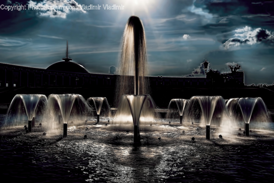 Fountain, Water, Outdoors, River, Waterfall