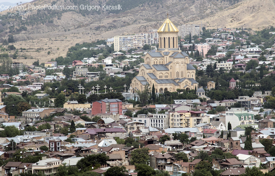 Aerial View, City, Downtown, Building, Town