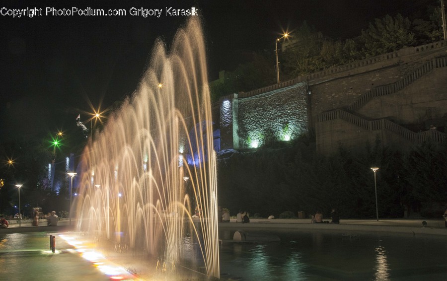 Fountain, Water, Alley, Alleyway, Road