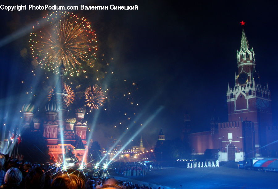 Fireworks, Night, Architecture, Castle, Fort, Club, Night Club