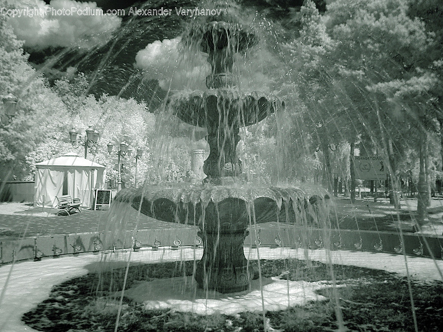 Gazebo, Fountain, Water, Canopy, Closet