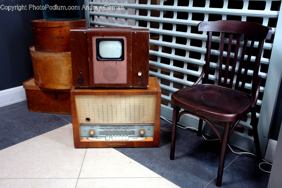 Chair, Furniture, Radio, Pot, Pottery