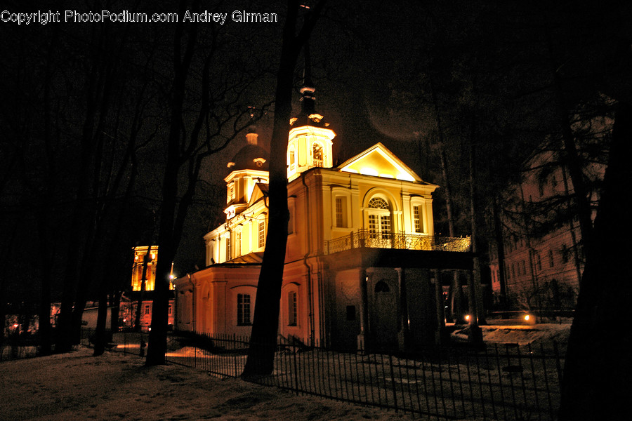Night, Outdoors, Architecture, Bell Tower, Clock Tower
