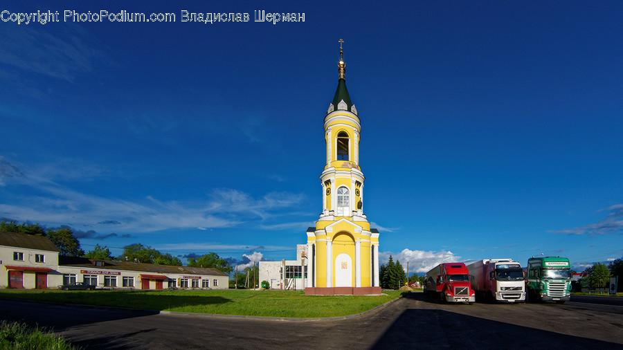 Architecture, Bell Tower, Clock Tower, Tower, Trailer Truck