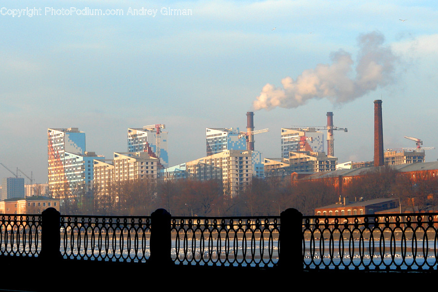 Factory, Refinery, City, Downtown, Metropolis