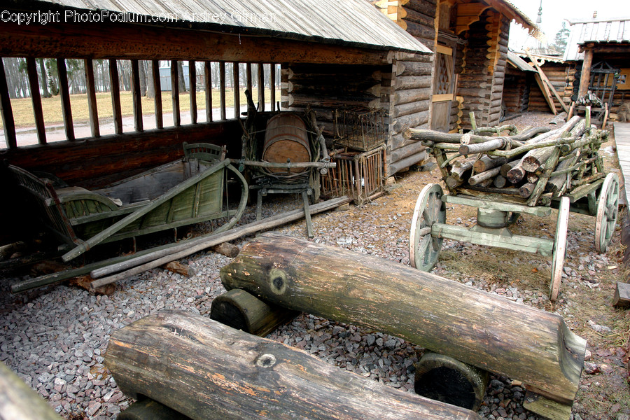 Bulldozer, Tractor, Vehicle, Building, Hut
