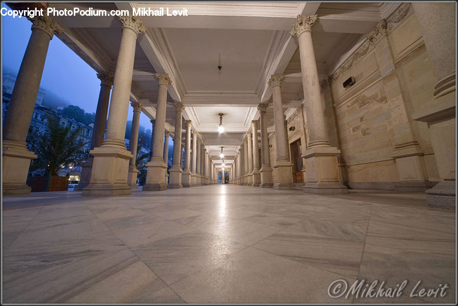 Column, Pillar, Corridor, Floor, Flooring, Beacon, Building