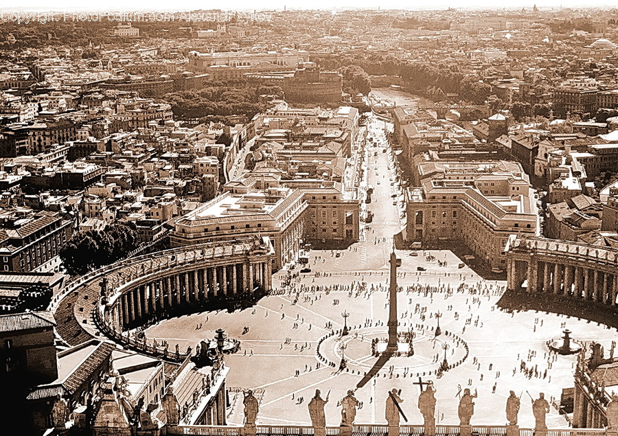 Aerial View, City, Downtown, Arena, Amphitheater