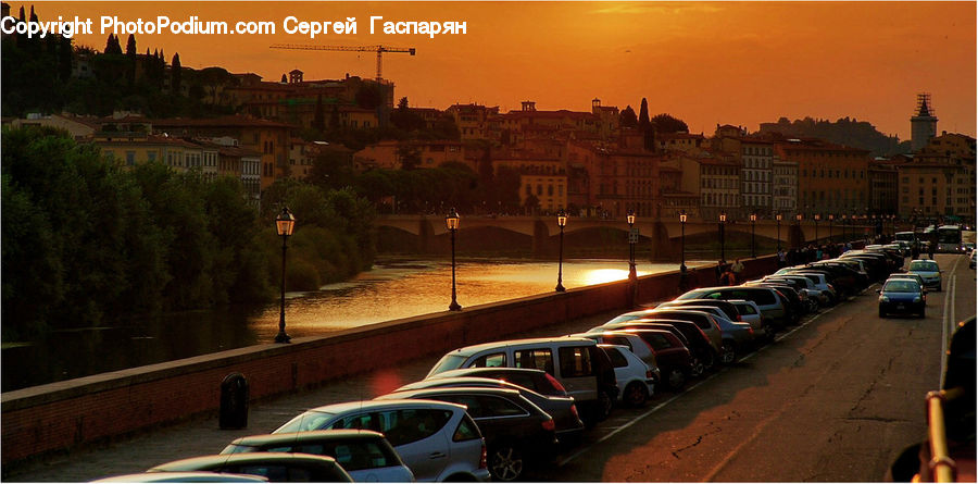 Automobile, Car, Vehicle, Transportation, Dawn, Dusk, Red Sky