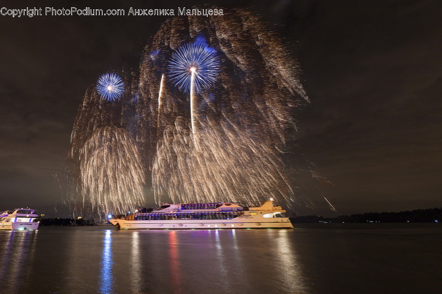 Fireworks, Night, Cruise Ship, Ferry, Freighter