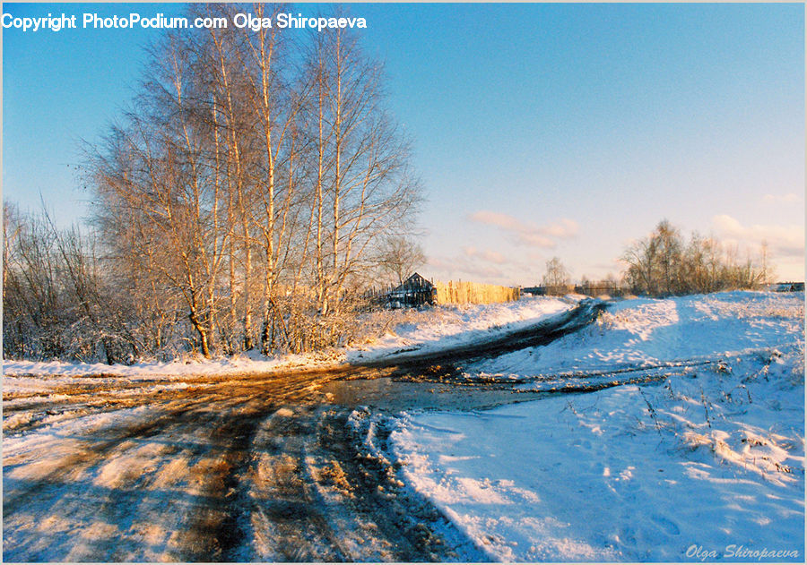 Dirt Road, Gravel, Road, Frost, Ice, Outdoors, Snow