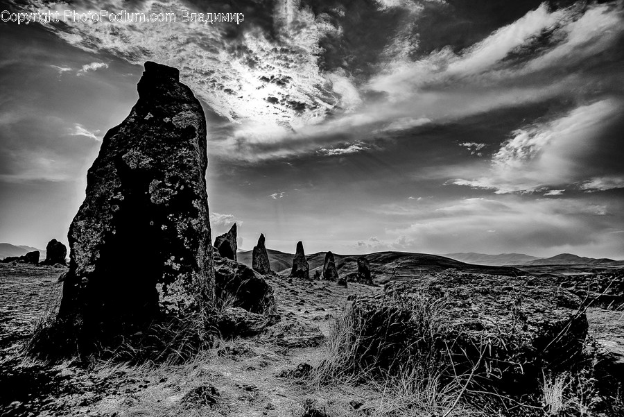 Rock, Tree Stump, Outdoors, Sky, Silhouette