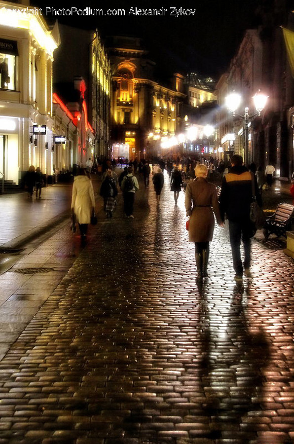Night, Outdoors, Path, Pavement, Sidewalk