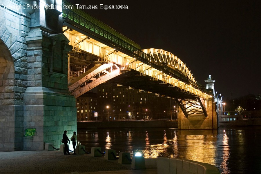 Bridge, Building, Night, Outdoors, Architecture