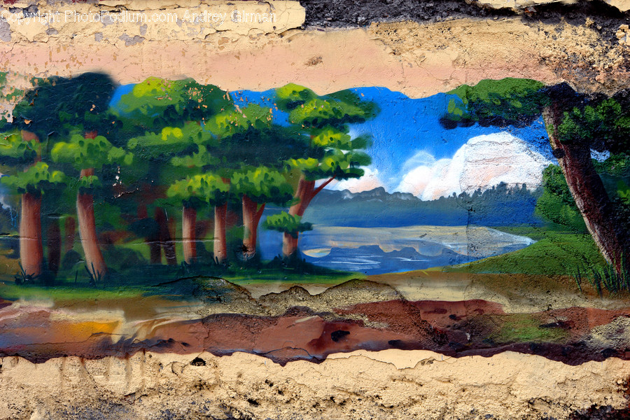 Art, Painting, Dirt Road, Gravel, Road