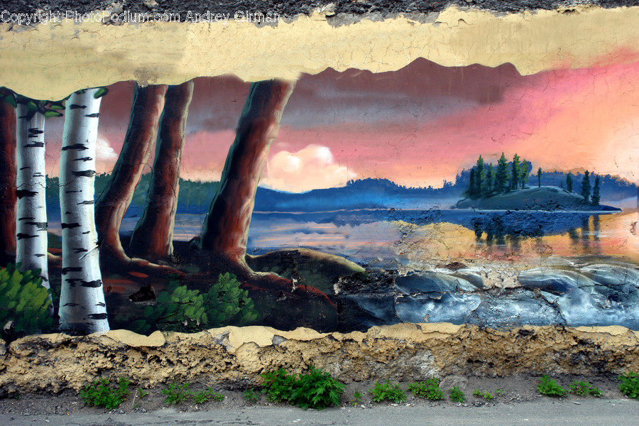 Art, Painting, Birch, Flora, Plant