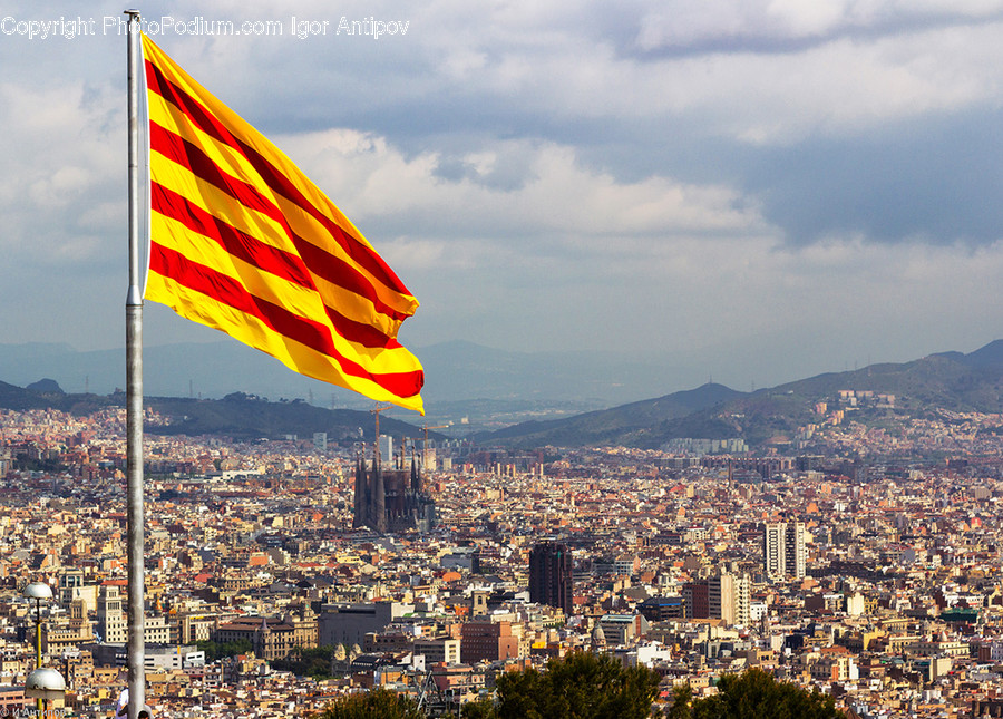 Emblem, Flag, Building, City, Downtown