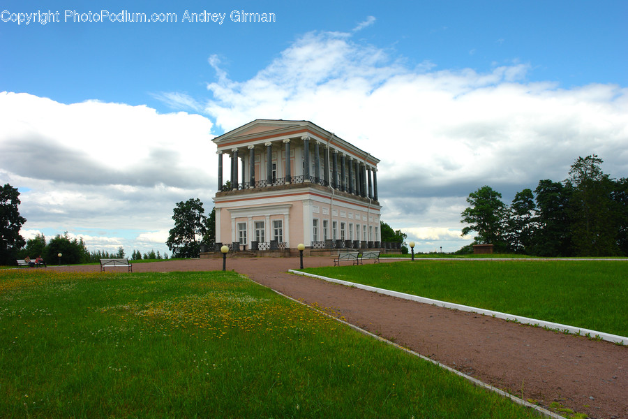 Field, Lawn, Architecture, Building, Column