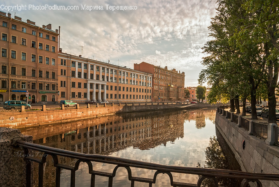 Railing, Canal, Outdoors, Water, Apartment Building