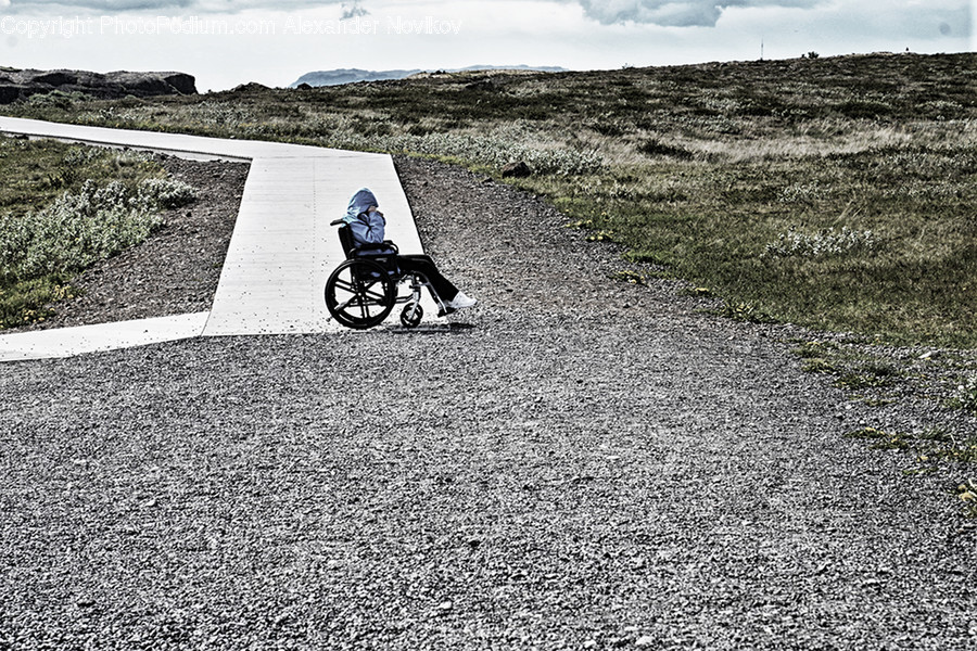 Chair, Furniture, Wheelchair, Dirt Road, Gravel
