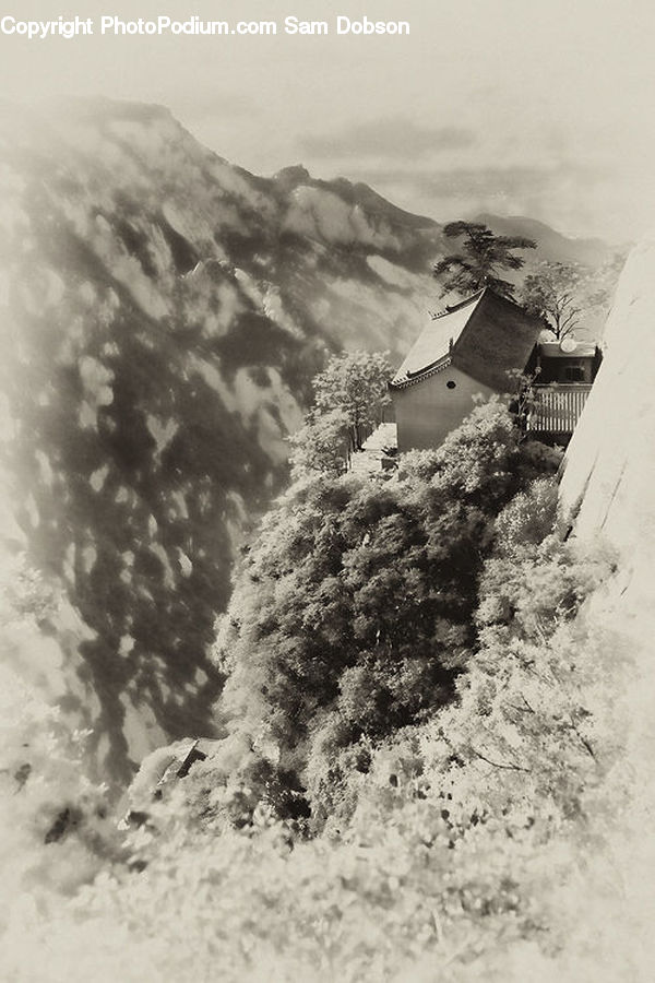 Alps, Crest, Mountain, Peak, Building, Cottage, Housing