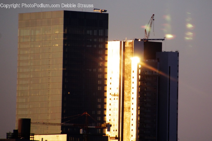 Constriction Crane, Building, City, High Rise, Town