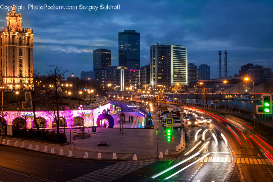 Freeway, Road, Building, City, Downtown