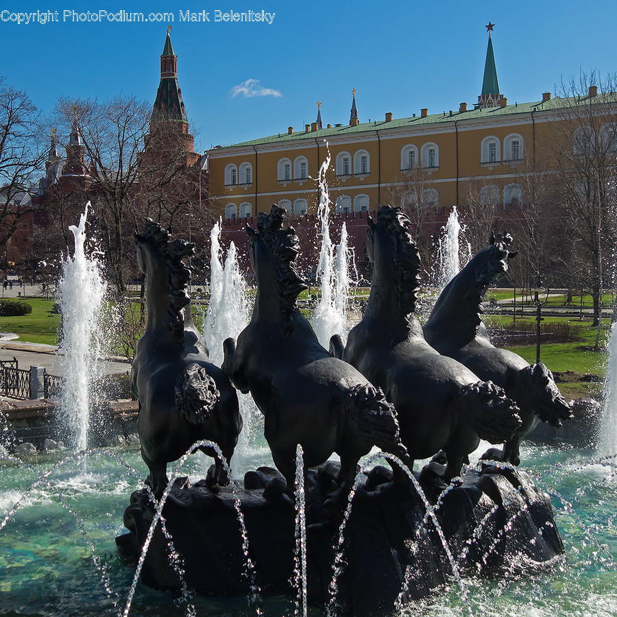 Fountain, Water, Art, Sculpture, Building