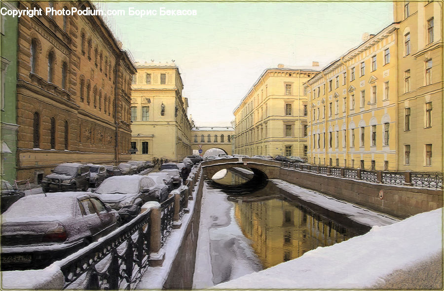 Canal, Outdoors, River, Water, Ice, Snow, Rubble