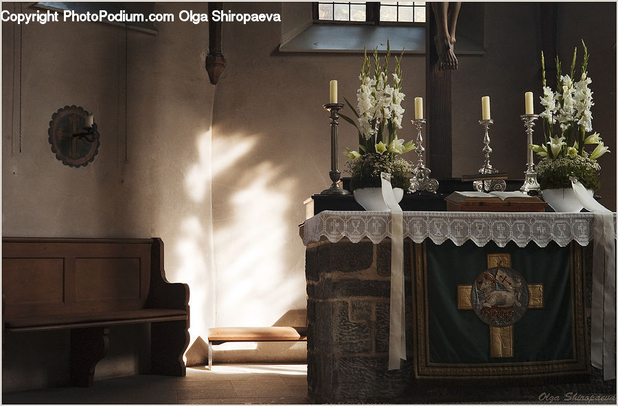 Altar, Architecture, Plant, Potted Plant, Chair, Furniture, Dining Room